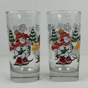 Vintage 1999 Home Interiors Snowman Holiday Drinking Glasses 10 oz Set Of 2